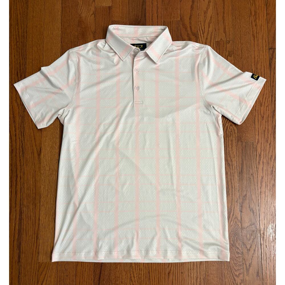 the Club (s) White Pink‎ Blue Men's Large Golf Polo Shirt- EUC